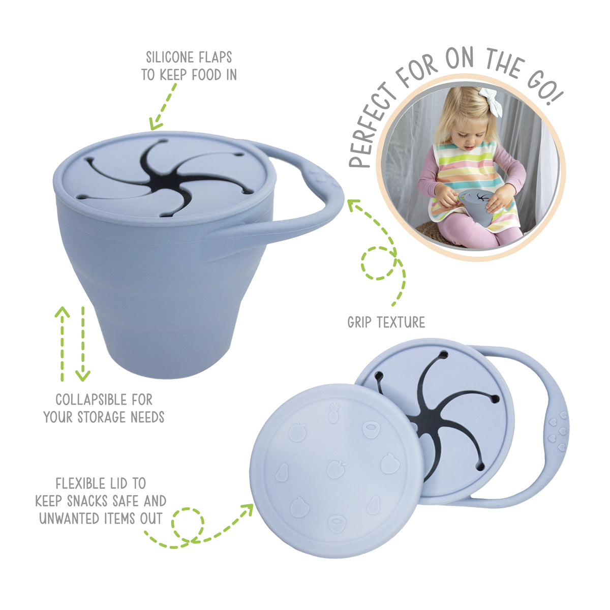 Grey Collapsible Silicone Snack Cup Baby and Toddler by MKS USA