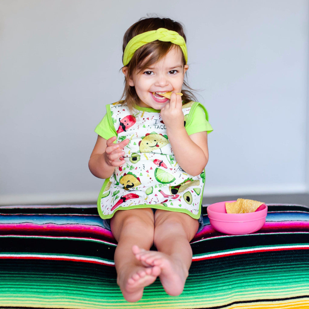 Taco Tuesday Baby bib with full coverage protection from spills. Baprons are better!
