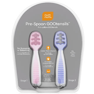 NumNum Pre-Spoon GOOtensils, Baby Spoon Set (Stage One + Stage Two), BPA  Free Silicone Self Feeding Utensil